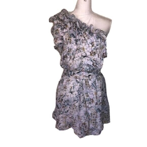 Happy x Nature Mini Dress Womens Medium Floral One Shoulder Belt Elastic Waist - Picture 1 of 10